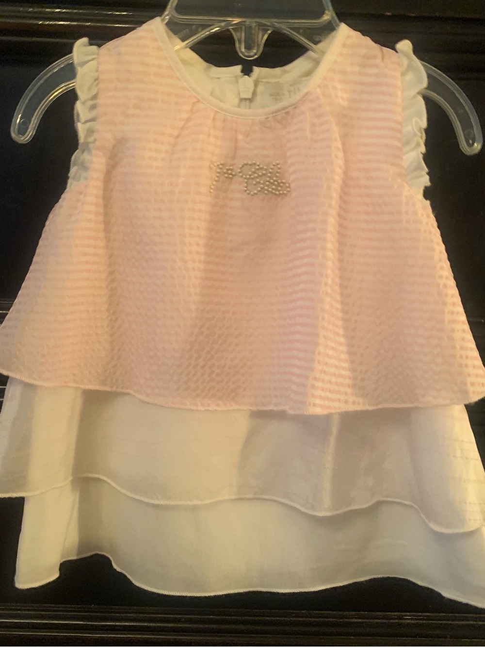 Sleeveless Pink & White Layered Ruffle Dress for Newborns